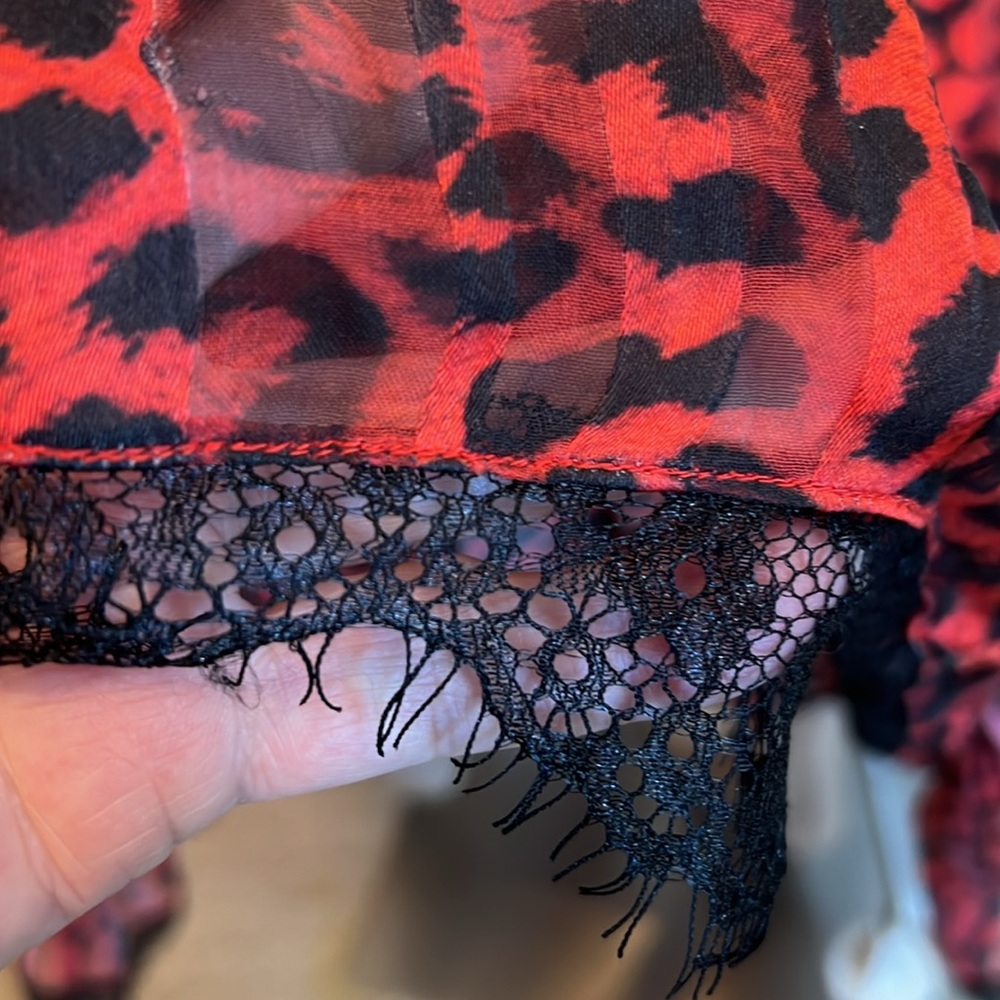 Rococo Sand Size S NWT Black Red Cheetah Print Ruffle Maxi Dress (0337) - Picture 9 of 13